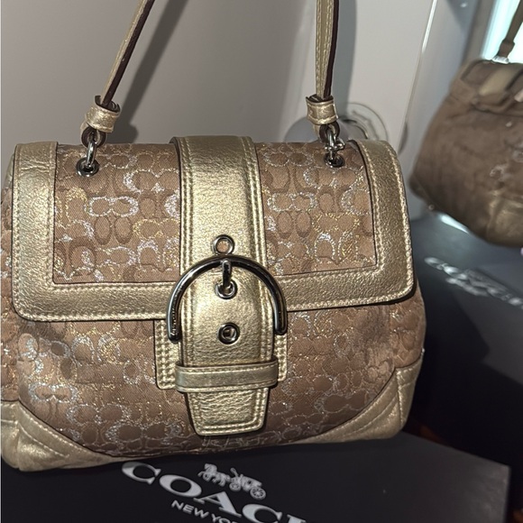 Coach Metallic Gold and Tan Shoulder Bag